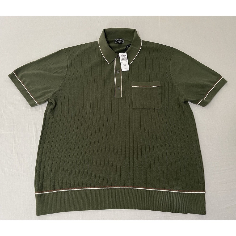 NWT Todd Snyder Riviera Tipped Olive Sweater Polo Shirt Italian Cotton Silk XL